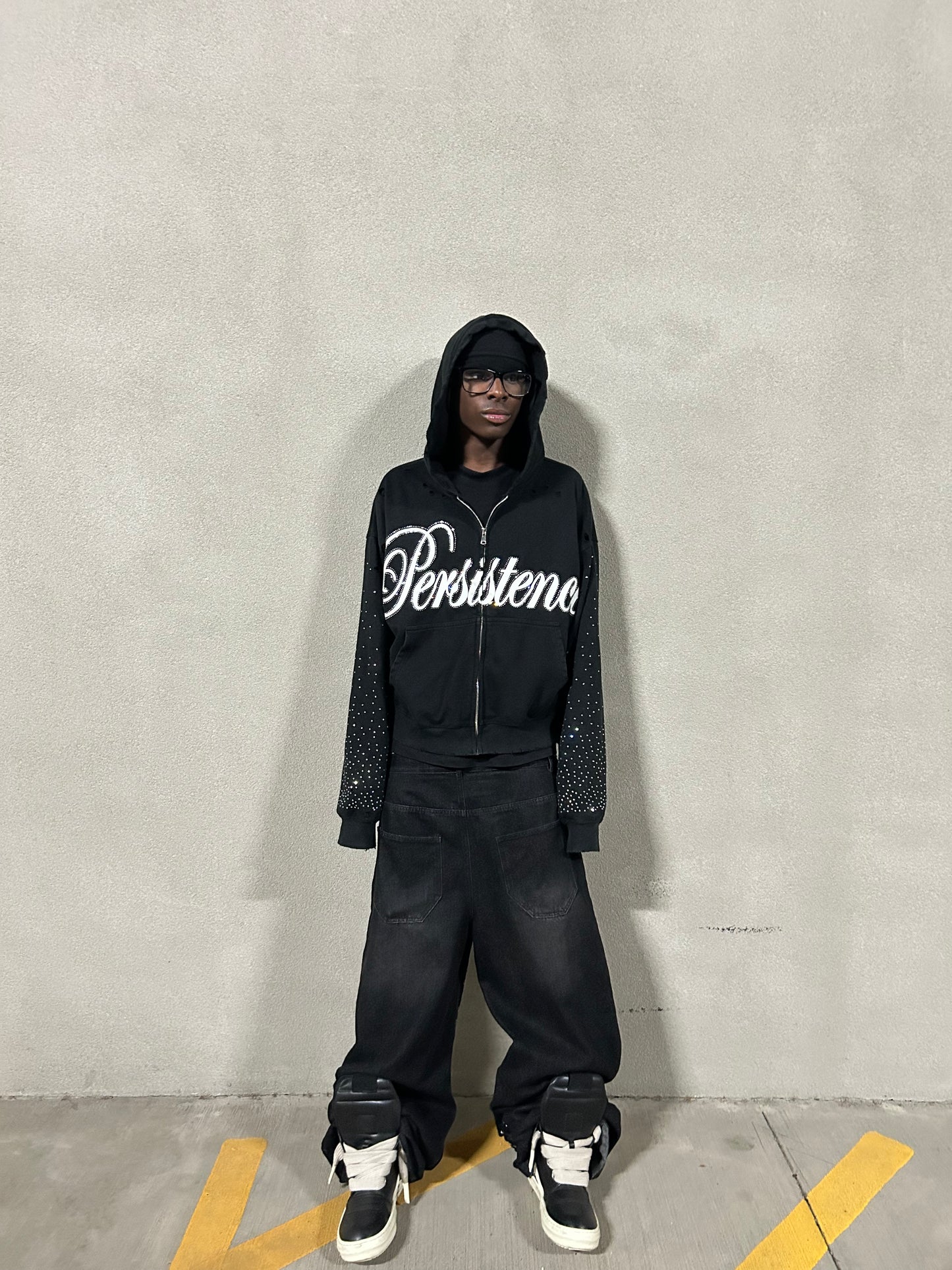 "Persistence" Rhinestone Zip-Up